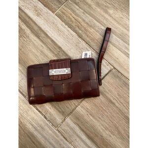 Brighton‎ Brown Leather Woven Wriststrap Organizer Wallet Wristlet Purse